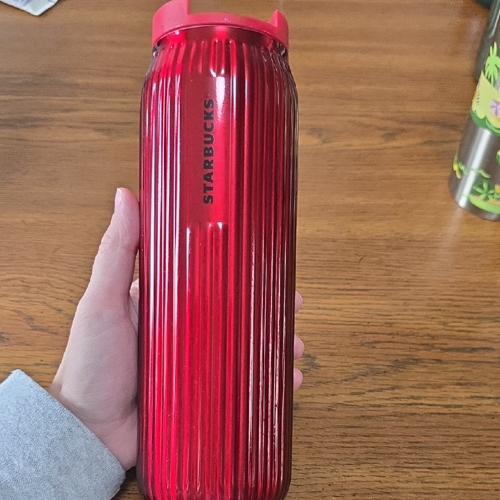 Starbucks Metallic Red Ribbed Stainless Tumbler